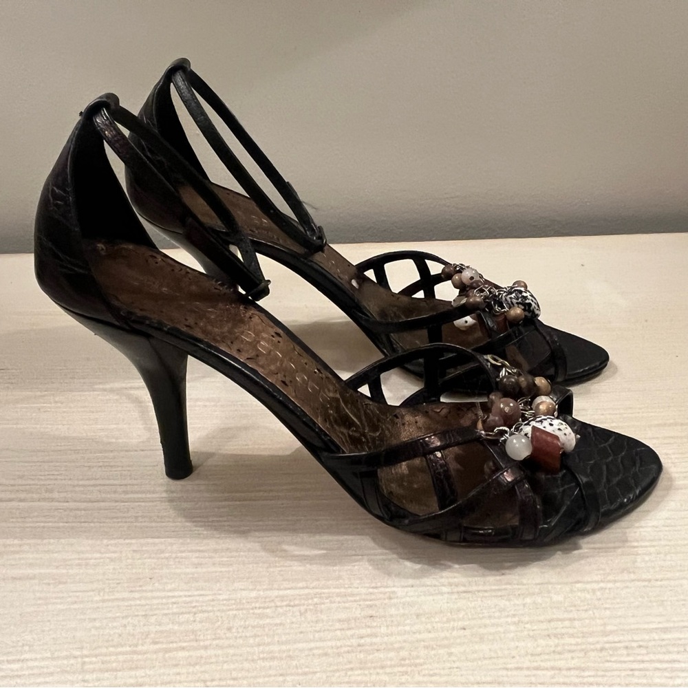 Jessica Bennett Black Strappy Heels Shell & Bead Detail Pumps Size 6 🐚✨ - Picture 4 of 7